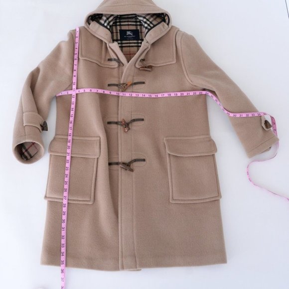 Burberry 100% Wool Beige Duffle Toggle Button Peacoat with Hood Winter Coat - Picture 5 of 16